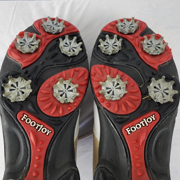 Footjoy FJ Greenjoys Womens White Beige Leather Lace Up Spiked Golf Shoes Sz 8M - Picture 10 of 12